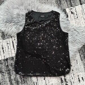 In'voland Women's Black Satin Lined Sequin Plus Sized Tank Top Size‎ 20W
